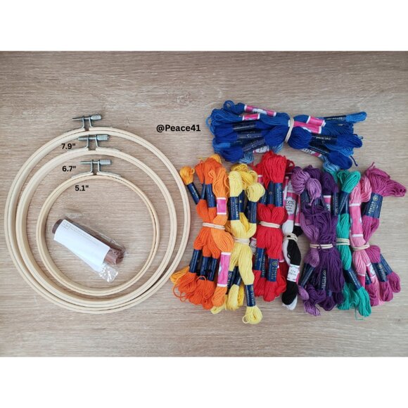 Embroidery Starter Kit | 3 Hoops, 25 Needles & Colorful Yarns DIY Crafts & Gifts - Picture 2 of 7